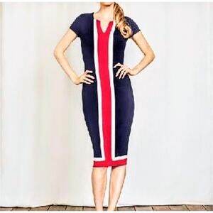 🏈 Boden NWOT Flora Ponte Colorblock Striped Sheath Dress 6R Navy blue red white